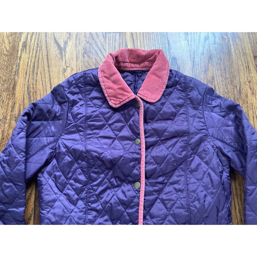 Barbour Jacket Women's Size 6 Quilted Purple Pink Corduroy Collar Snap Heritage - Picture 4 of 10